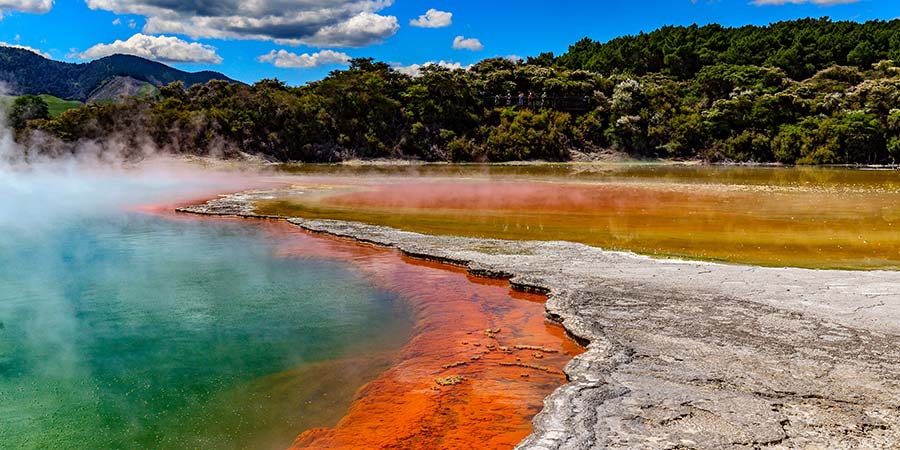 Colourful geysers and geothermal pools at Rotorua. 